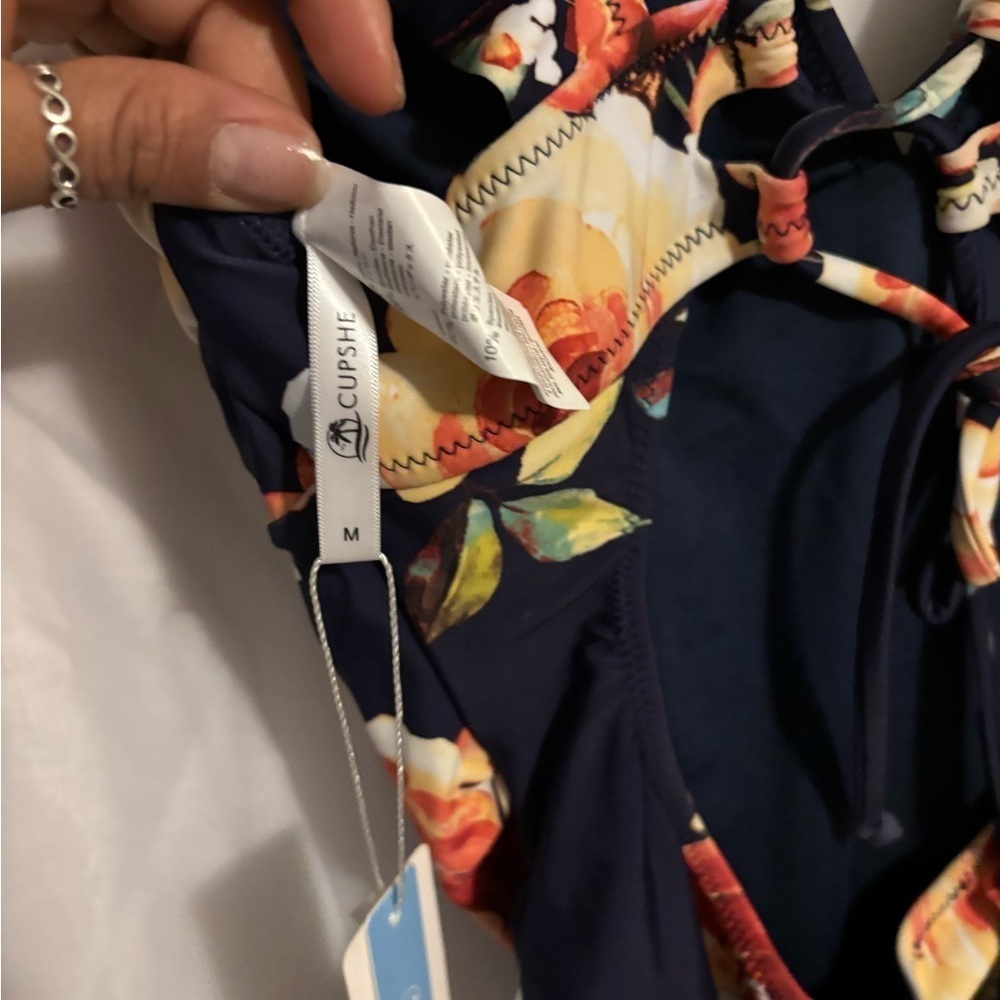 Cupshe Dark Blue Floral One Piece Swimsuit